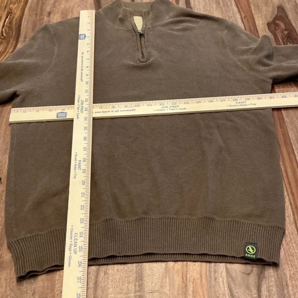Aigle Mens Quarter Zip Pullover Sweater Brown Elbow Patch Long‎ Sleeve